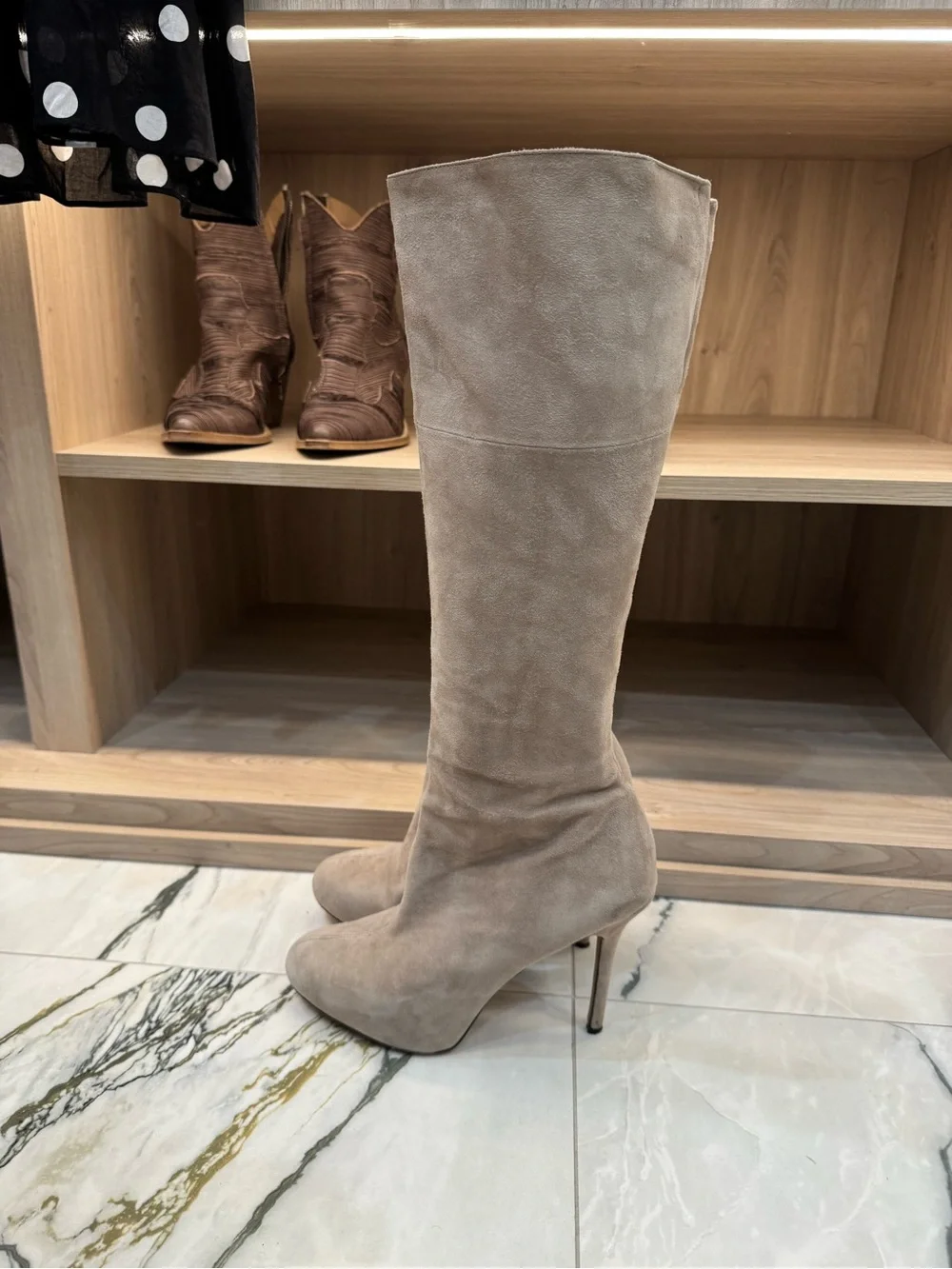 Sam Edelman Taupe Knee high Suede Stiletto Boots